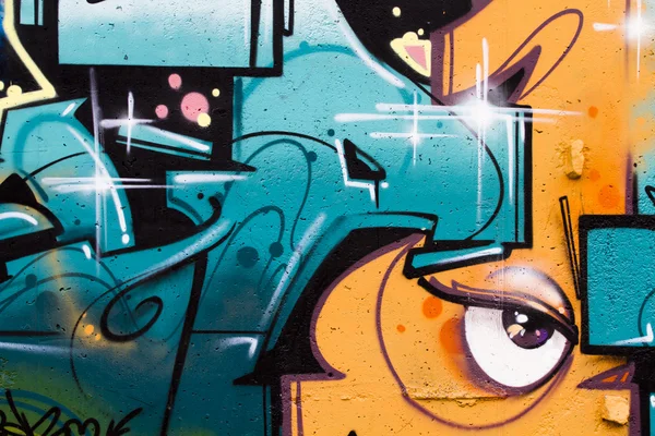 Tipografi ve renkli çizgiler, bir kentsel graffitti duvar parçası — Stok fotoğraf