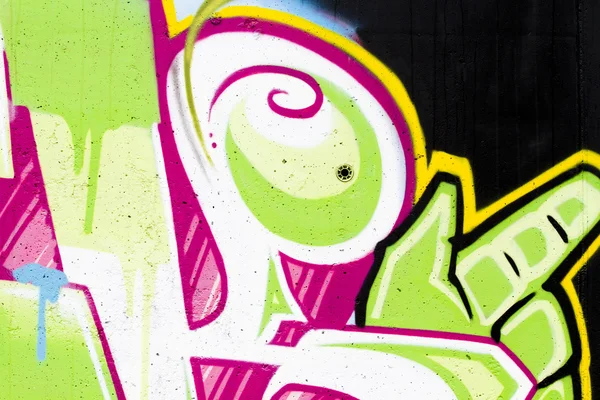 Tipografia e linhas de cor, segmento de um grafitti urbano na parede — Fotografia de Stock
