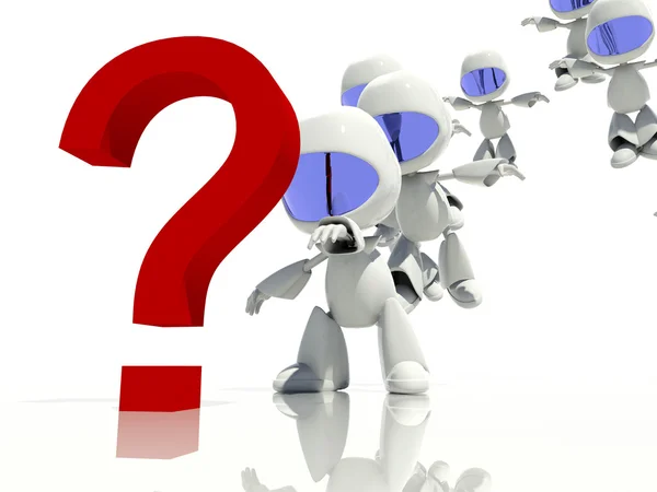 3d characters looking at a question mark, looking for answers — Stock Photo, Image