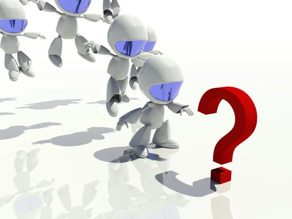 3d characters looking at a question mark, looking for answers — Stock Photo, Image