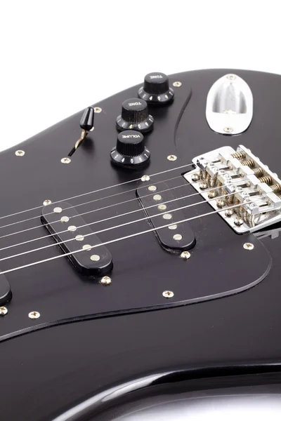 Guitare électrique noire sur fond blanc — Photo