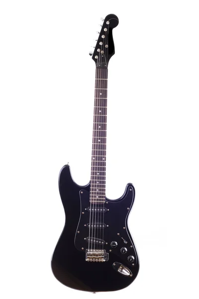 Guitarra elétrica preta completa sobre fundo branco — Fotografia de Stock