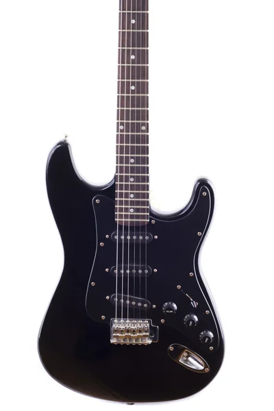 Guitarra elétrica preta sobre fundo branco — Fotografia de Stock