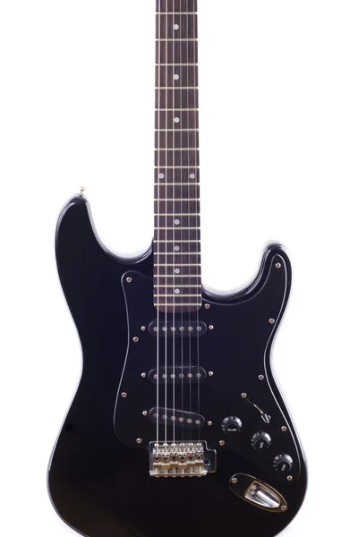 Чорна електрична гітара на білому фоні — стокове фото