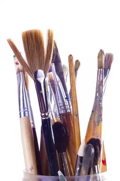 Used paint brushes of different colors — Stock Photo, Image
