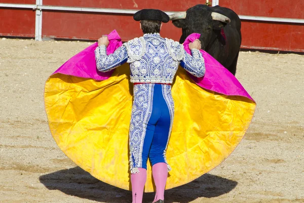 Matador and bull in bullfight. Madrid, Spain. — Stock Photo, Image