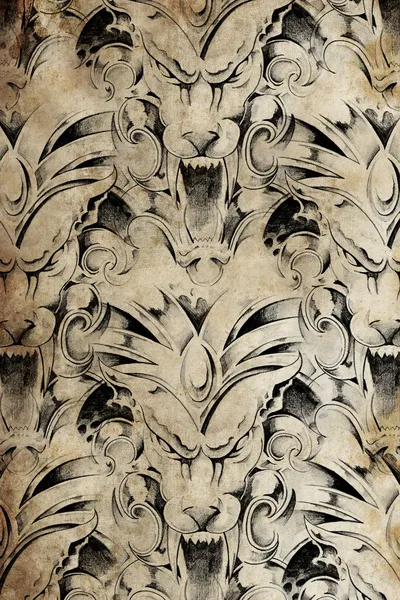 Antik Kağıt üzerinde çirkin yaratık Tasarımları dövme deseni — Stok fotoğraf