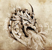 Vázlat a tetoválás művészet, harag fehér tűz sárkány