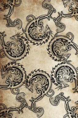 Tattoo group of dragons, ancient decoration clipart