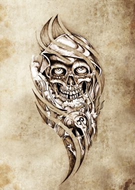 Sketch of tattoo art, monster with eight ball clipart