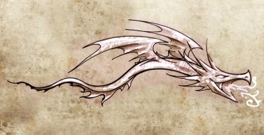 Sketch of tattoo art, stylish decorative dragon clipart