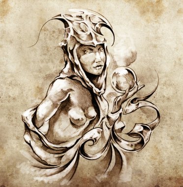 boceto del arte del tatuaje, dragón ira con fuego blanco