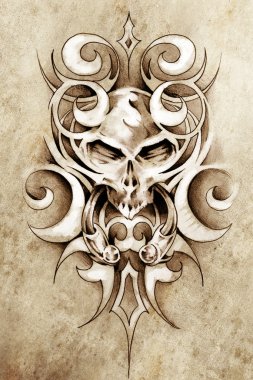 Sketch of tattoo art, monster design with tribal illustrations clipart