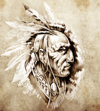 Sketch of tattoo art, American Indian Chief illustration clipart