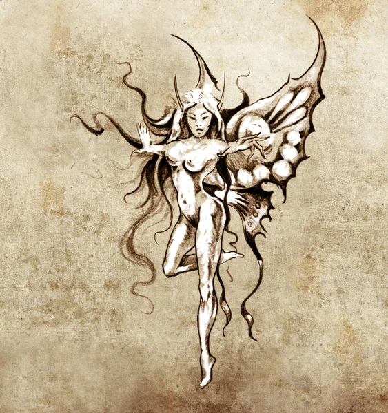 stock image Sketch of tattoo art, fairy butterfly