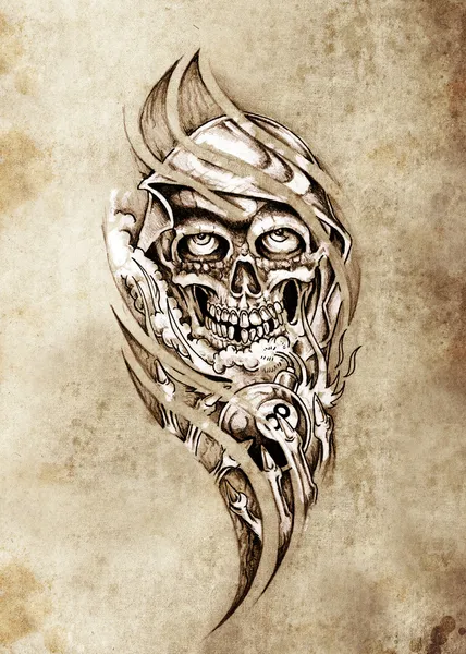 Skiss av tatuering konst, monster med åttan — Stockfoto