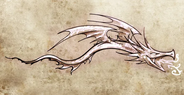 Bosquejo de arte del tatuaje, elegante dragón decorativo — Foto de Stock