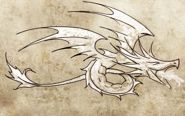 Desenho de arte de tatuagem, desenho de linha de dragão — Fotografia de Stock