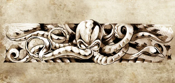 Desenho de arte tatuada, ilustração de polvo — Fotografia de Stock