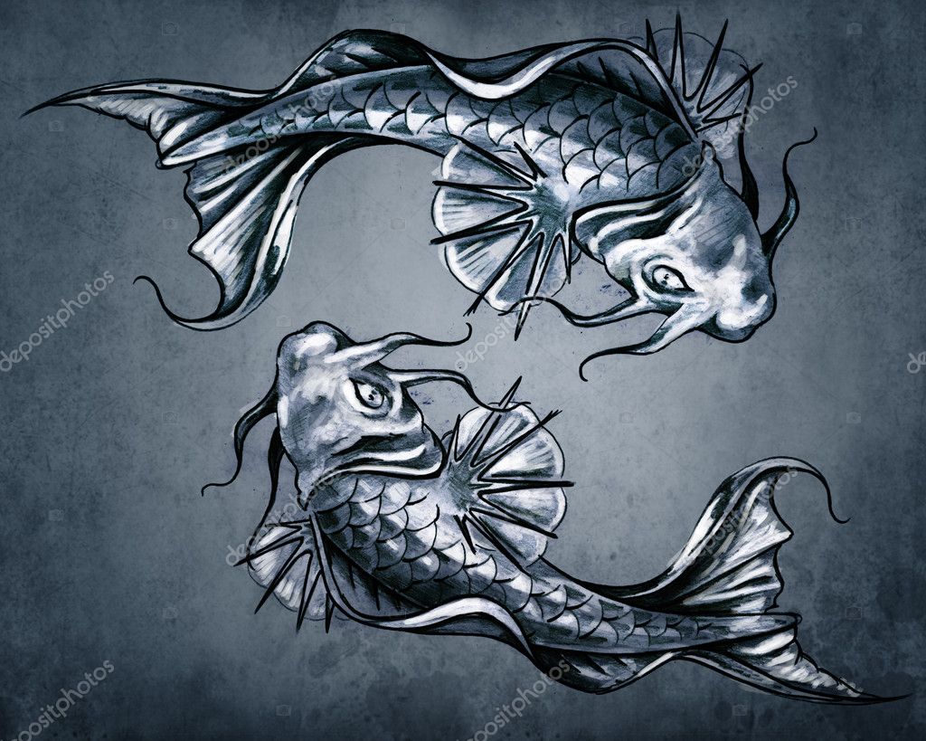 Feng shui golden fish tattoos design 