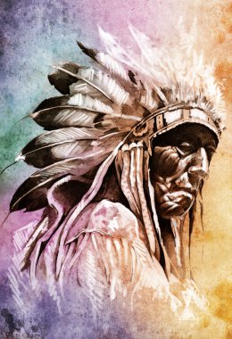 Sketch of tattoo art, indian head clipart