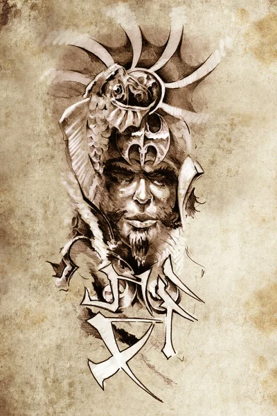 Tattoo art, sketch of a japanese warrior in vintage style — Stock Photo, Image