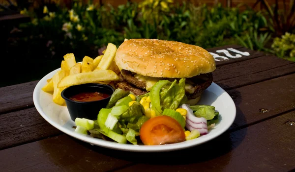 stock image Burger chips and salad