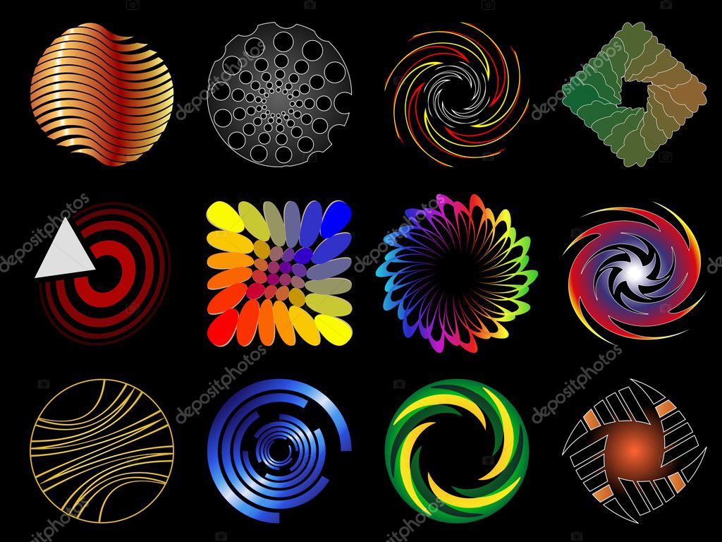 Set of the vector icons such logos isolated on a black background