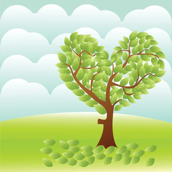 Herzbaum auf dem Feld — Stockvektor