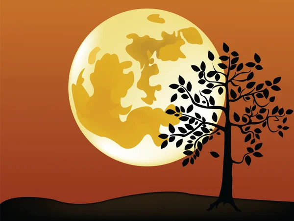 Sonnenuntergangslandschaft mit Baum und Mond — Stockvektor