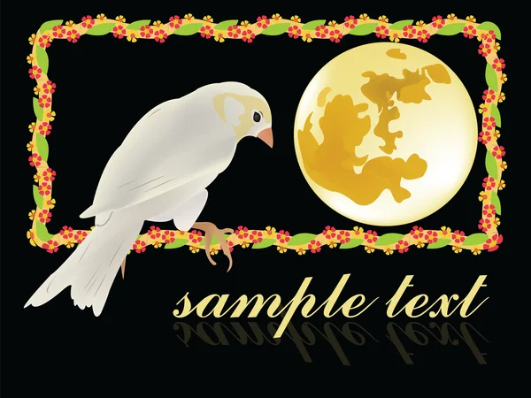 Canarische vogel en maan op bloemmotief voor voorbeeldtekst — Stockvector