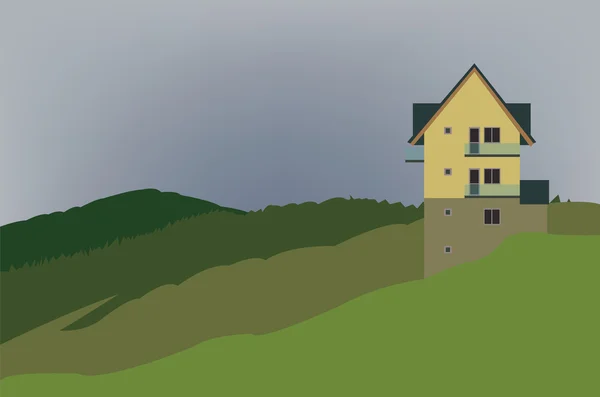 Casa în peisajul montan — Vector de stoc