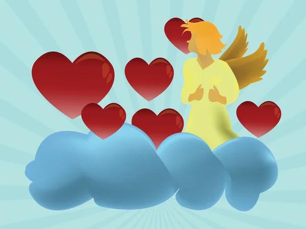 melek üzerinde bir bulutla Kalpler