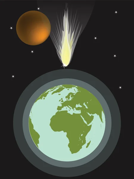 Une grosse météorite frappe la terre — Image vectorielle