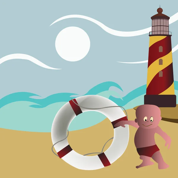 Safeguard on the beach near lighthouse — Stok Vektör