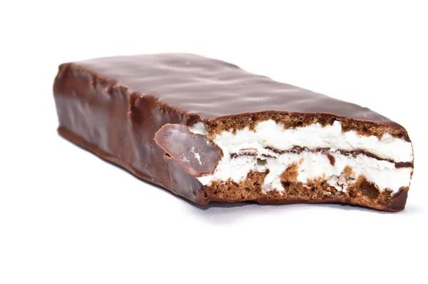 Chocolate bar with skimmings filling bit front view — Stock Photo, Image