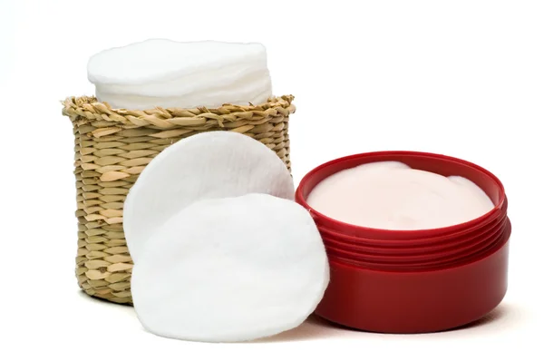 Cotton face cleaner and moisturizer another angle — Stock Photo, Image