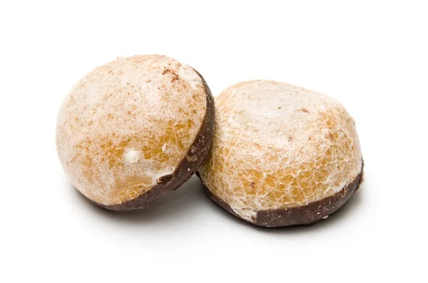 Δύο μπισκότα μελιού που συσσωρεύονται με επικάλυψη σοκολάτας — Φωτογραφία Αρχείου
