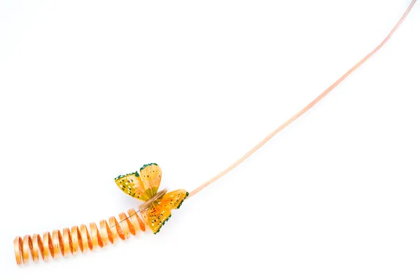 Spirala pomarańczowy kwiat ozdoba i motyl klip — Zdjęcie stockowe
