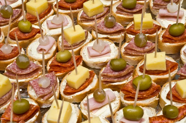 stock image Party appetizers on wooden sticks