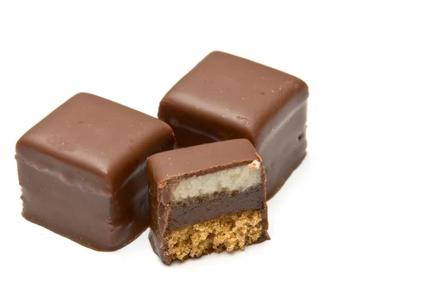 Two and a half filled chocolate cubes — Stock Photo, Image