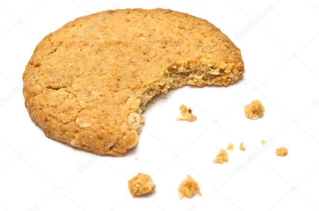 Cookie with crumbs side view