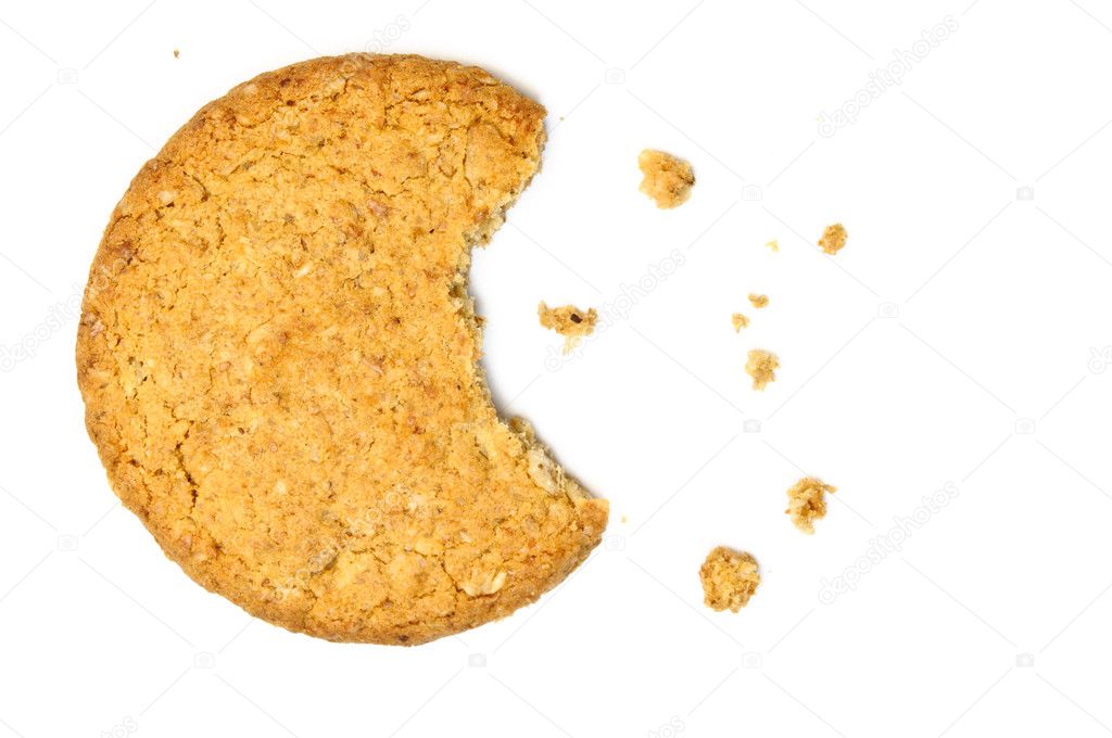 Cookie with crumbs overhead view
