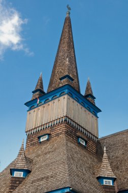 Detailed view on wooden church of Miskolc clipart