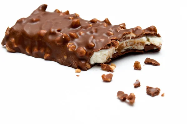 Chocolate and cheese dessert bit and crumbs — Stock Photo, Image