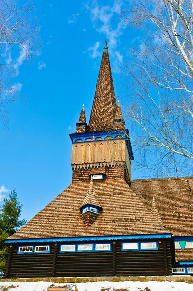 Dřevěný kostel miskolc v zimě — Stock fotografie