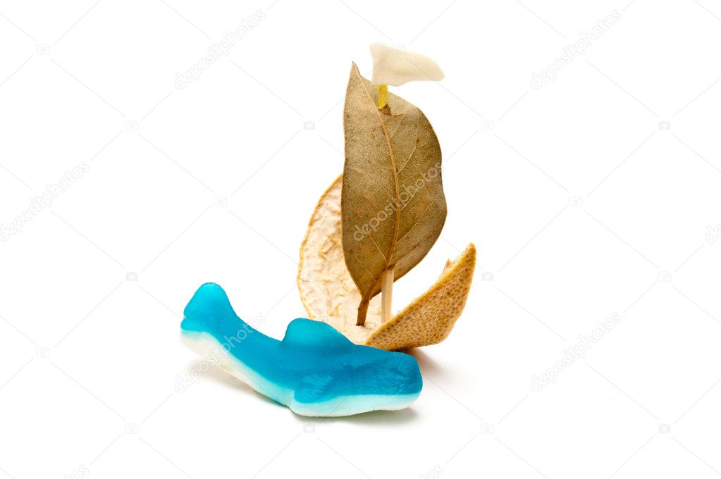 Food ship and gummy whale, landscape