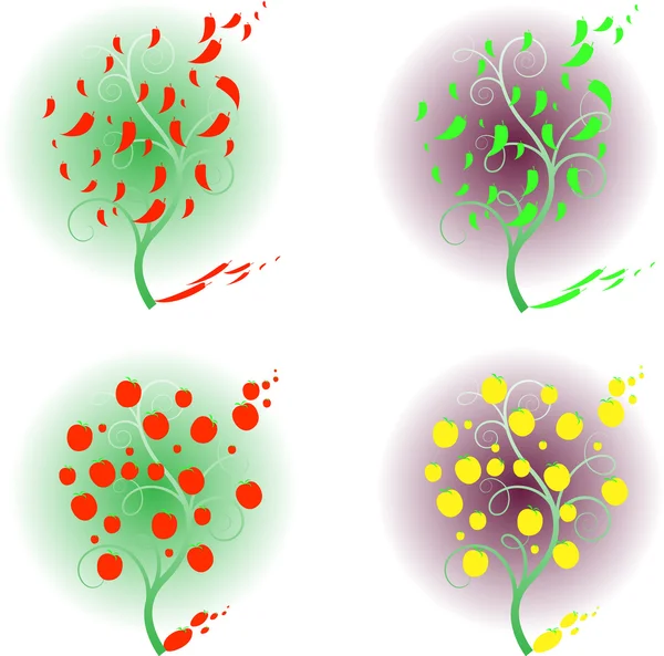 고추 및 토마토의 그림으로 양식에 일치 시키는 나무 — 스톡 벡터