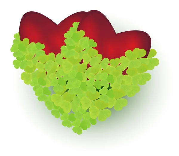 Il cuore delle foglie di trifoglio — Vettoriale Stock