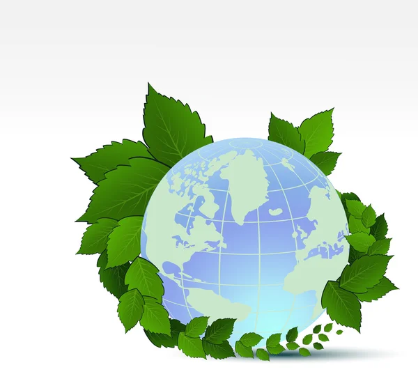 Globus und grüne Blätter — Stockvektor